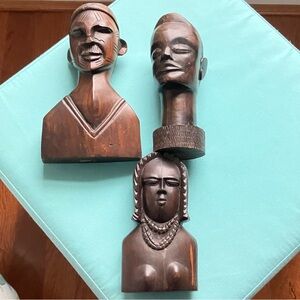 Hand carved Wood Authentic Nigerian Face Bust Set